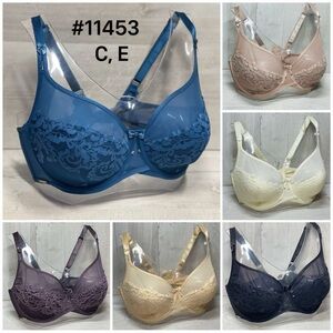 Lace Underwire Full Coverage Bra - Blue, Pink, Cream, Purple, Black, Tan